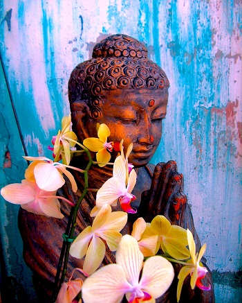Sharon Wells Buddah with Orchid Tile